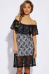 Black White Lace Ruffled off Shoulder Cut out Vintage Dress